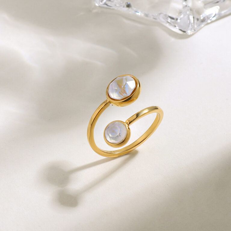 Modern Minimalist 18K Gold Stainless Steel Zircon Line Open Ring for Women - Image 2