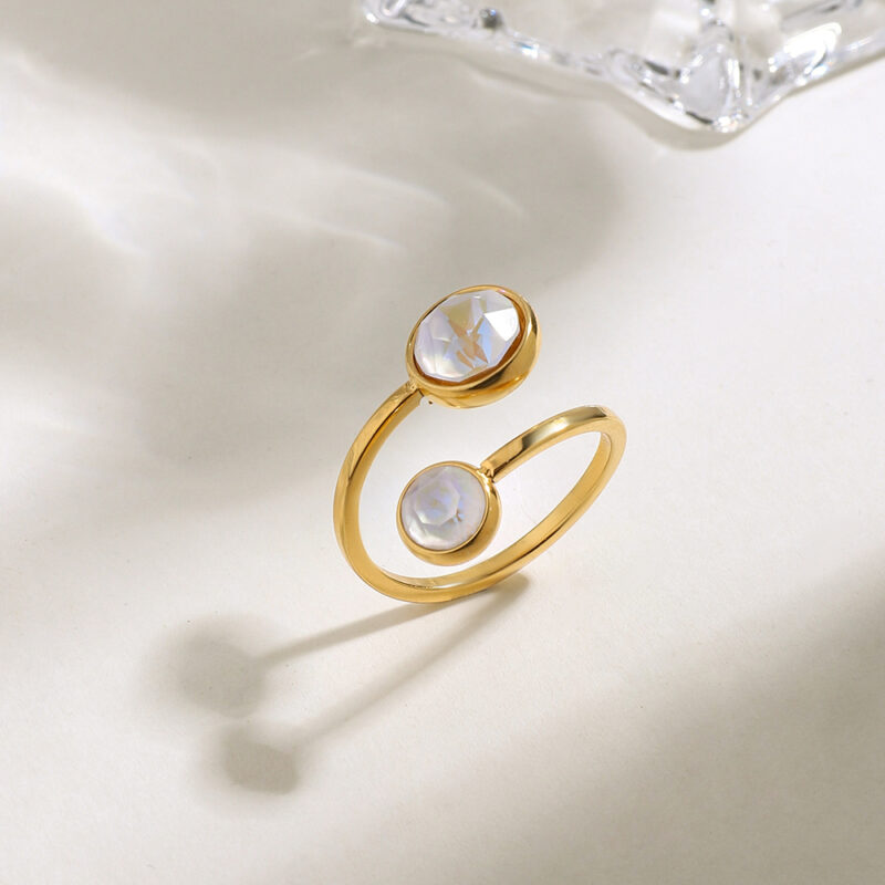 Modern Minimalist 18K Gold Stainless Steel Zircon Line Open Ring for Women - Image 2