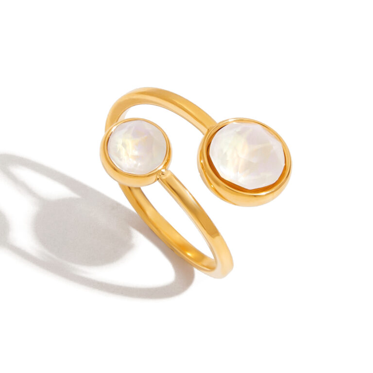 Modern Minimalist 18K Gold Stainless Steel Zircon Line Open Ring for Women