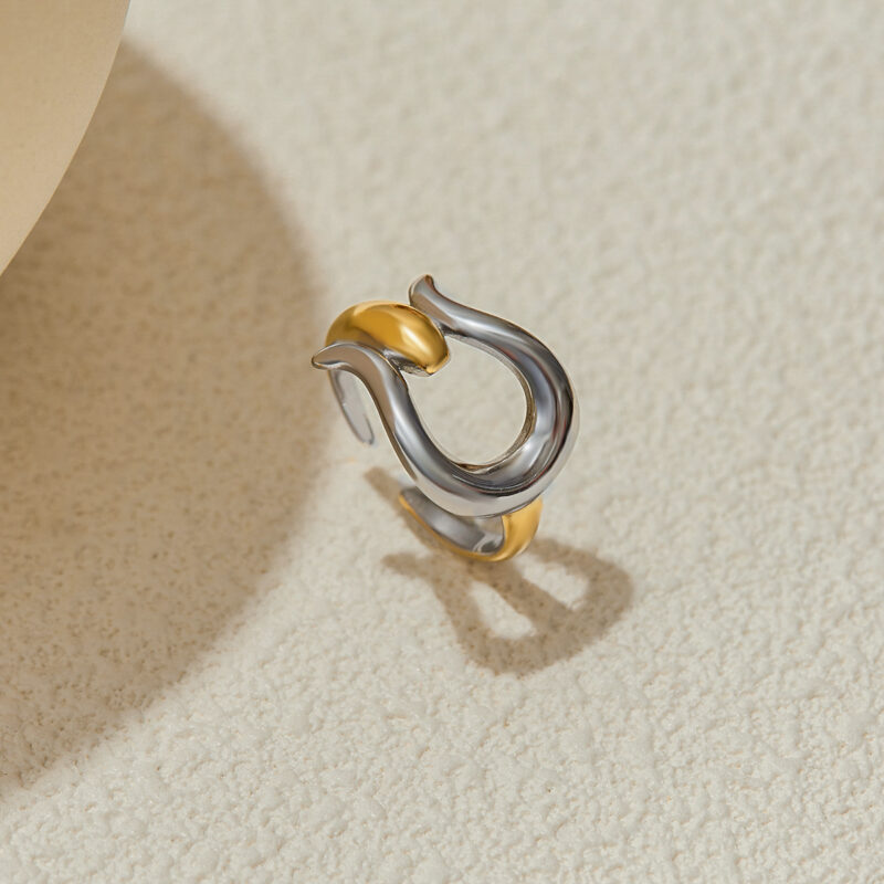 18K Gold Stainless Steel Two-Tone Irregular Cutout Open Ring - Image 3