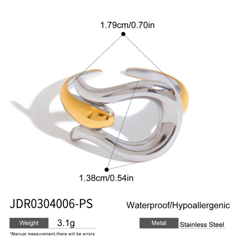 18K Gold Stainless Steel Two-Tone Irregular Cutout Open Ring - Image 5