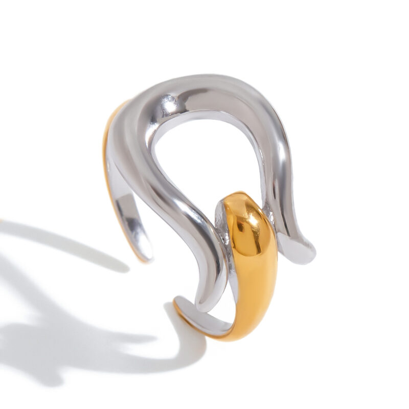 18K Gold Stainless Steel Two-Tone Irregular Cutout Open Ring - Image 2