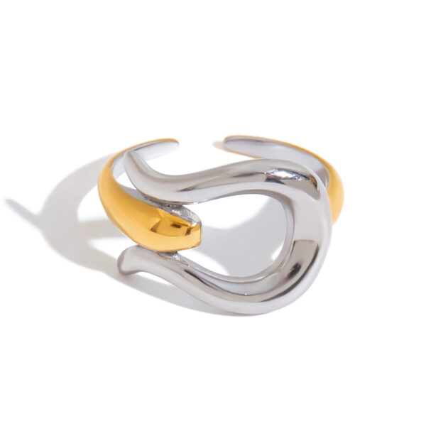 18K Gold Stainless Steel Two-Tone Irregular Cutout Open Ring