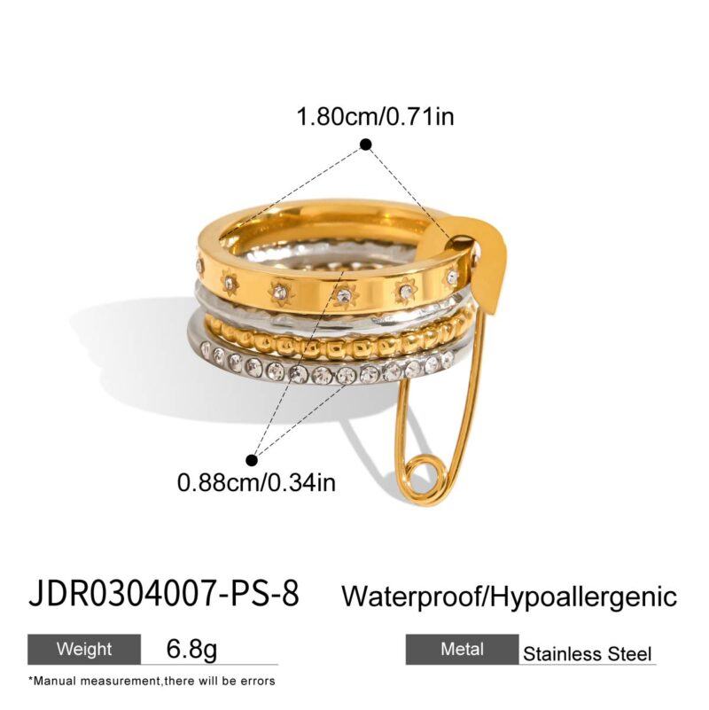 Classic Women's 18K Gold Two-Tone Diamond Star Hammered Paperclip Stacking Ring - Image 3
