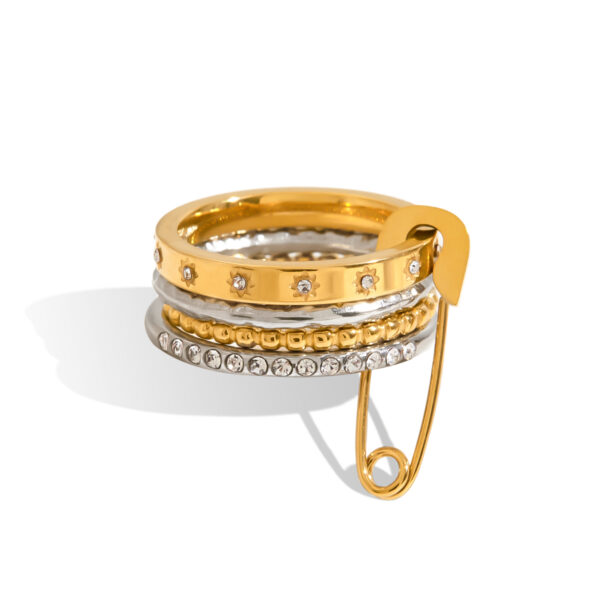 Classic Women's 18K Gold Two-Tone Diamond Star Hammered Paperclip Stacking Ring