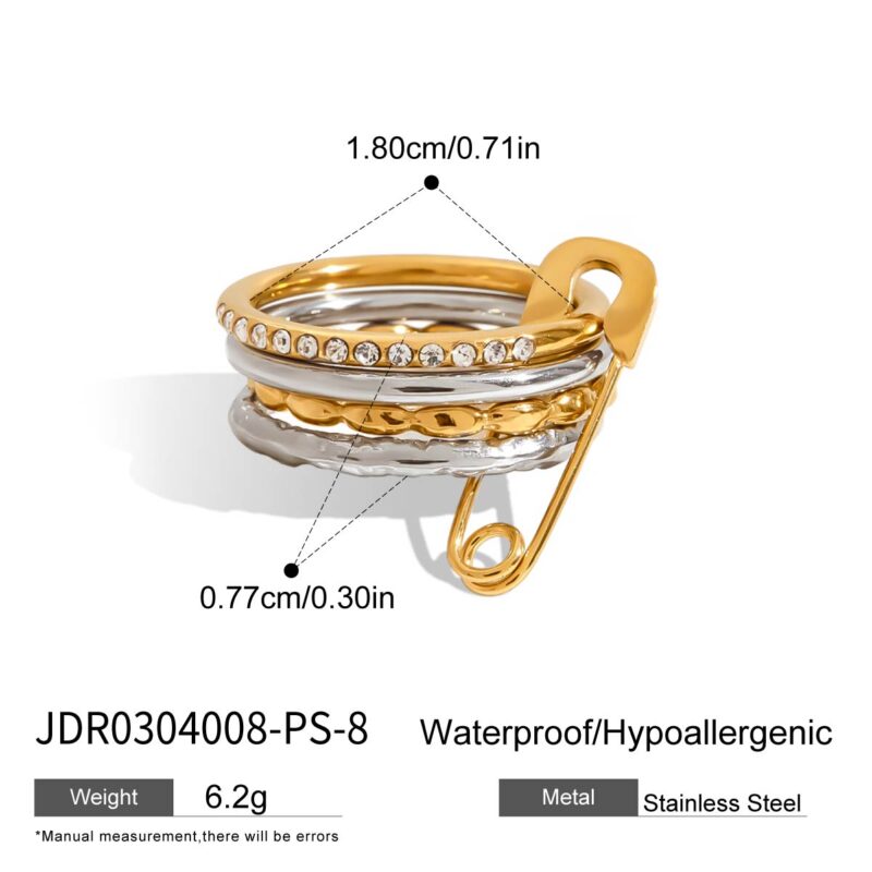 Classic Women's 18K Gold Two-Tone Spiral Hammered Paperclip Stacking Ring - Image 3