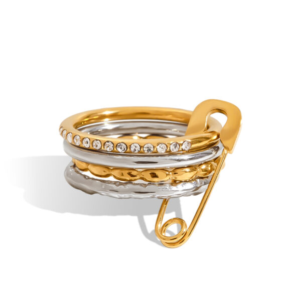 Classic Women's 18K Gold Two-Tone Diamond Hammered Paperclip Stacking Ring