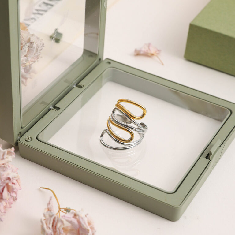 Minimalist 18K Gold Stainless Steel Twisted Hollow Multi-Layer Open Ring - Gold & Silver Tone for Women - Image 4