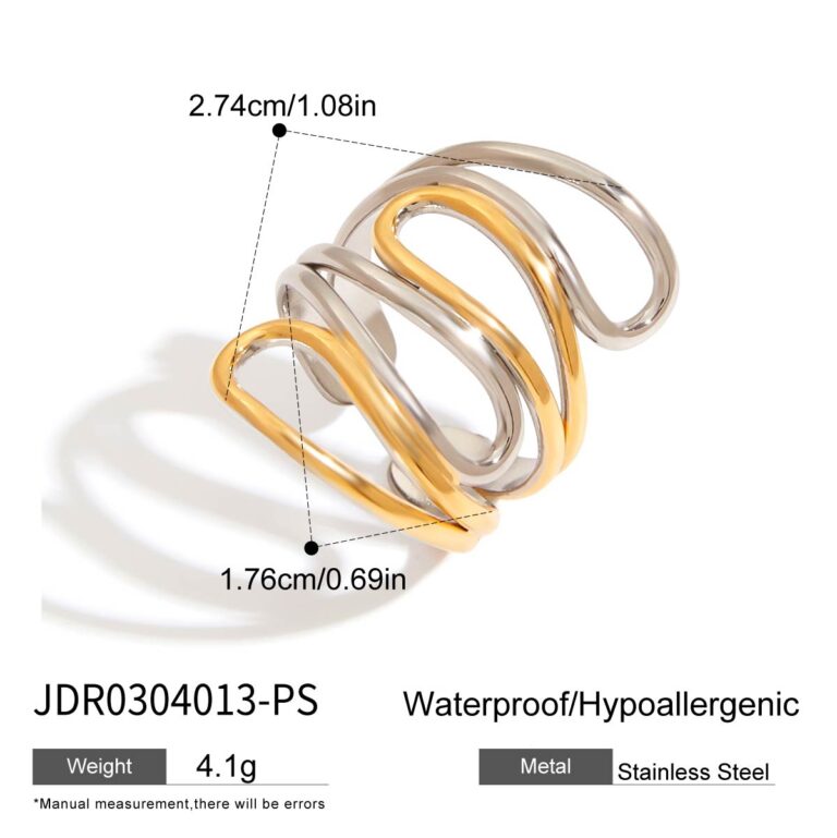 Minimalist 18K Gold Stainless Steel Twisted Hollow Multi-Layer Open Ring - Gold & Silver Tone for Women - Image 5