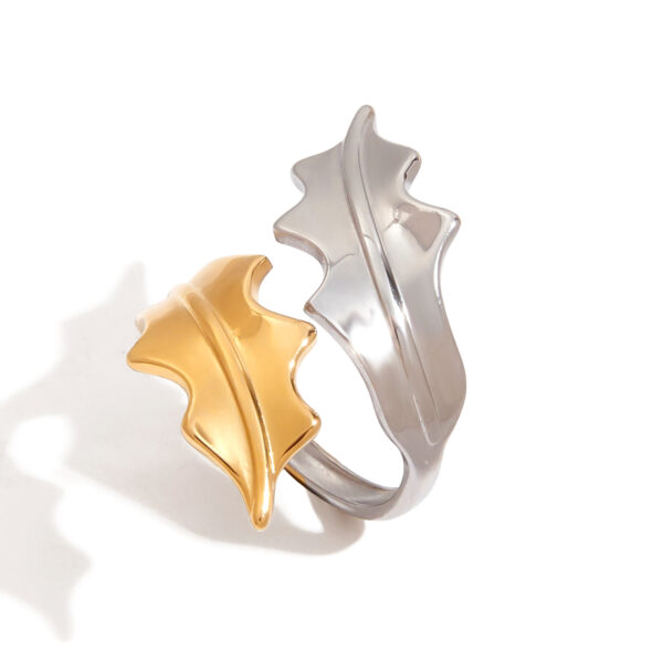 18K Gold Stainless Steel Two-Tone Leaf Open Ring for Women