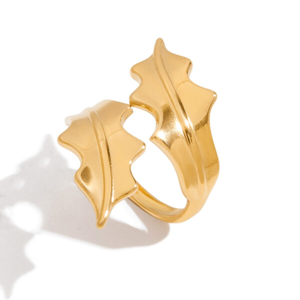 18K Gold Stainless Steel Minimalist Leaf Open Ring for Women