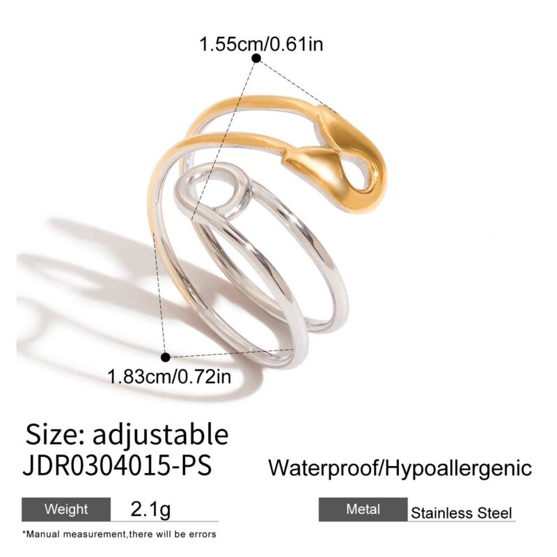 Minimalist Women's 18K Gold Two-Tone Paperclip Hollow Adjustable Ring - Image 5