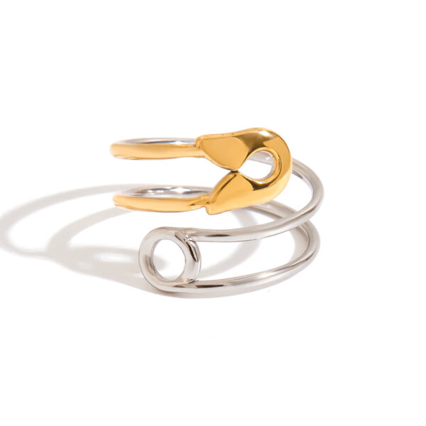 Minimalist Women's 18K Gold Two-Tone Paperclip Hollow Adjustable Ring