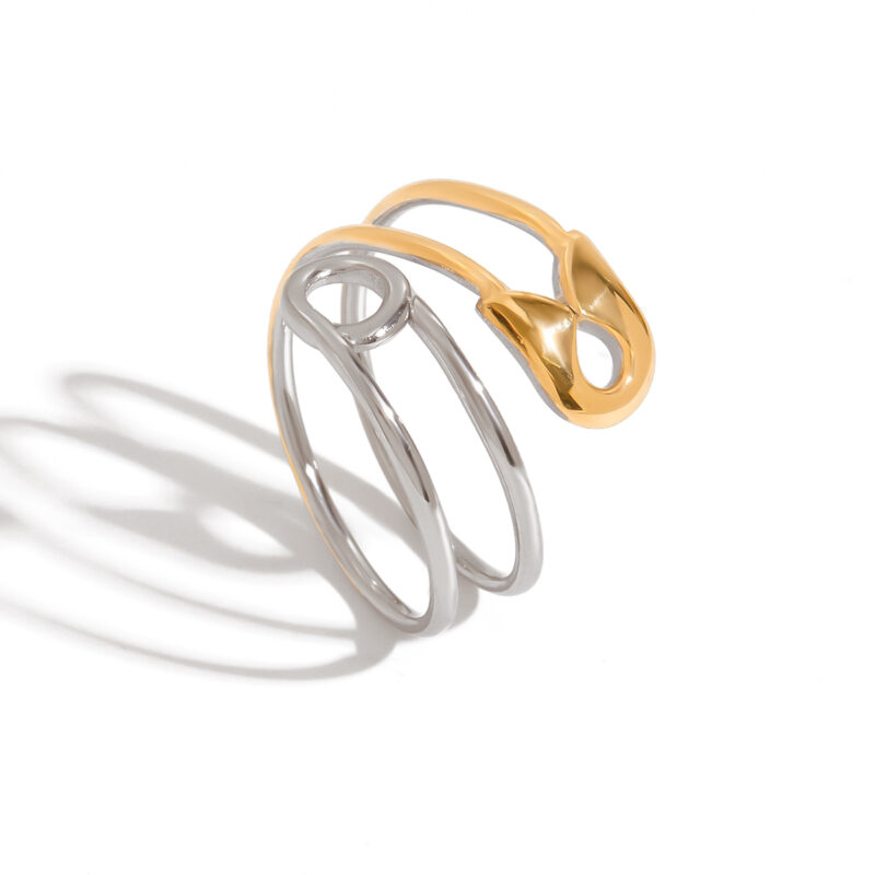 Minimalist Women's 18K Gold Two-Tone Paperclip Hollow Adjustable Ring - Image 2
