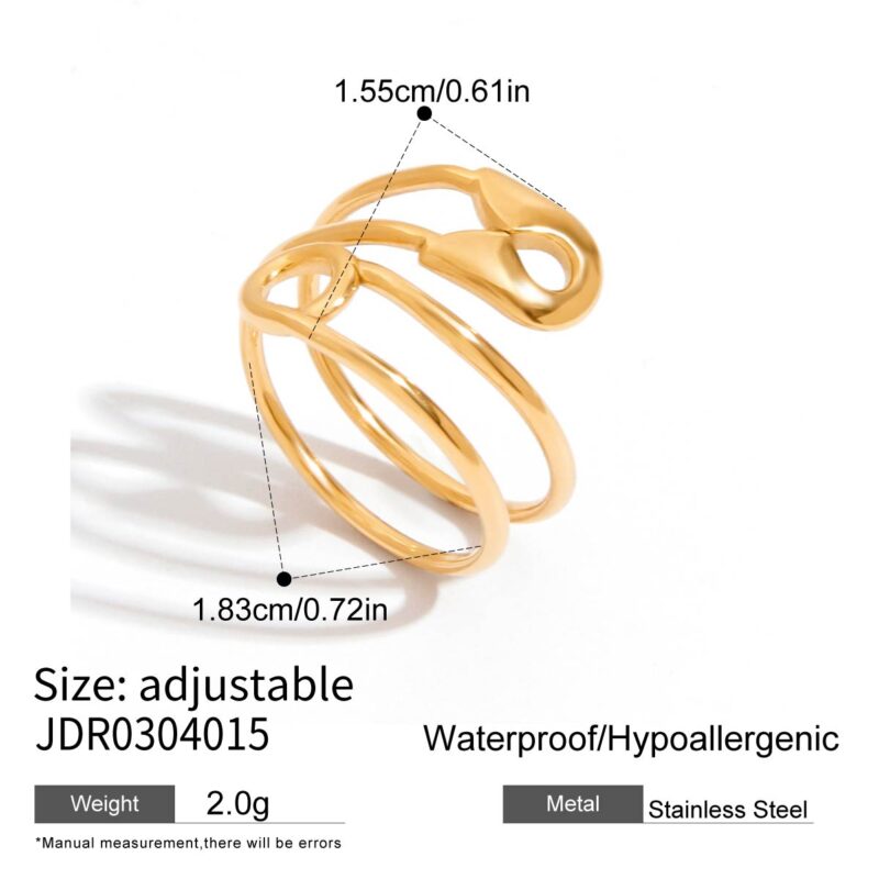 Minimalist Women's 18K Gold Paperclip Hollow Adjustable Ring - Image 5