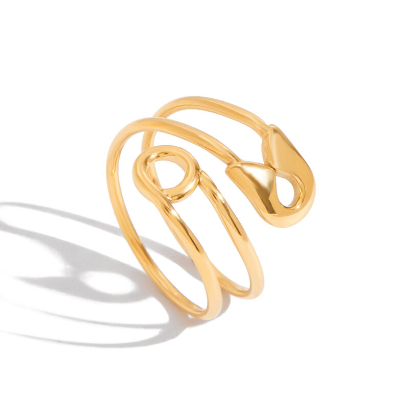 Minimalist Women's 18K Gold Paperclip Hollow Adjustable Ring - Image 2