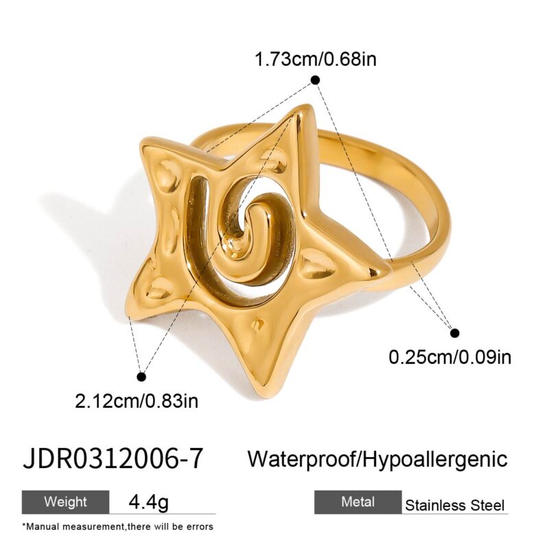 J&D Fashion Star Modern High-Polished Stainless Steel Ring 18K Gold Plated Spiral Hammered Finger Ring for Engagement Classic - Image 4