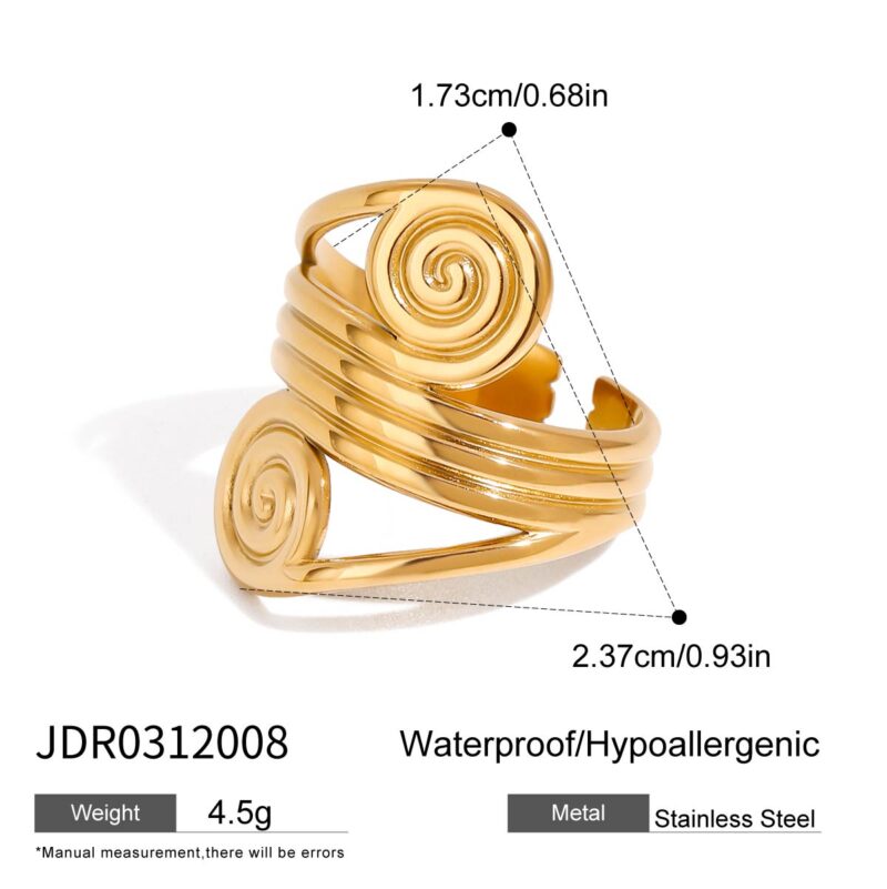 J&D Modern 18K Gold Plated Stainless Steel Opening Rings Trendy Fashion Spiral Liner Party Jewelry for Engagement or Gift - Image 5