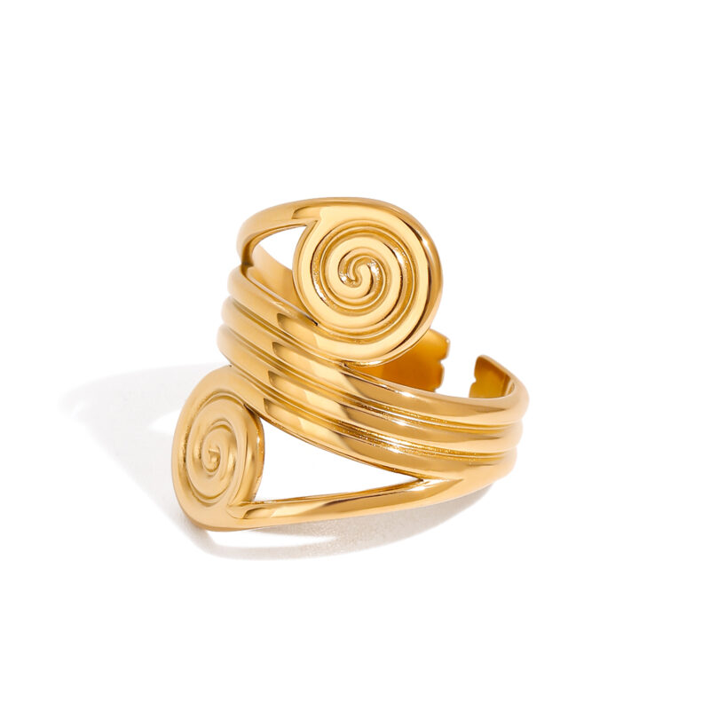 J&D Modern 18K Gold Plated Stainless Steel Opening Rings Trendy Fashion Spiral Liner Party Jewelry for Engagement or Gift