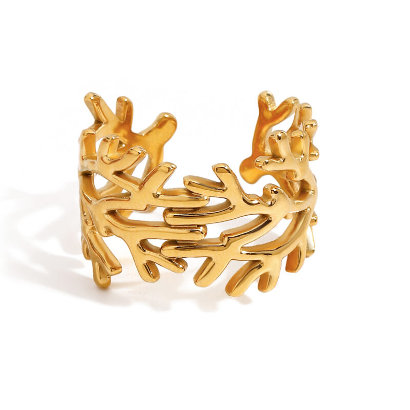 J&D 18K Gold Plated Stainless Steel Minimalist Hollow Open Ear Clip Stud Earrings Modern Trendy Ring