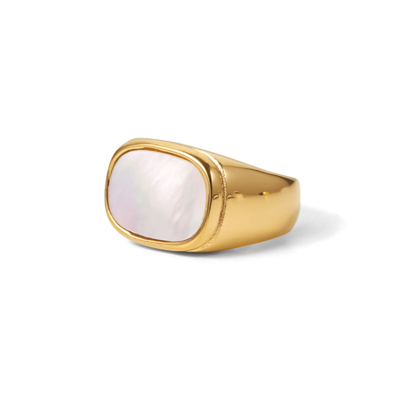 New Arrival Stainless Steel Silver Color Inlaid Square Natural White Shell Finger Ring for Girls