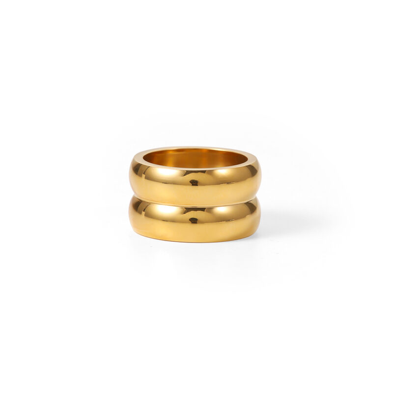 Custom Gorgeous 13mm Width Gold Ring 18K Gold Plated Stainless Steel Smooth Band Wide Chunky Ring