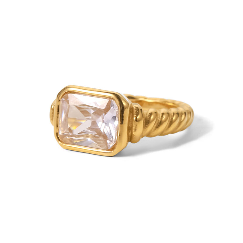 J&D 18K PVD Gold Plate Stainless Steel Rings Trendy Waterproof Delicate Zircon Adjustable Ring