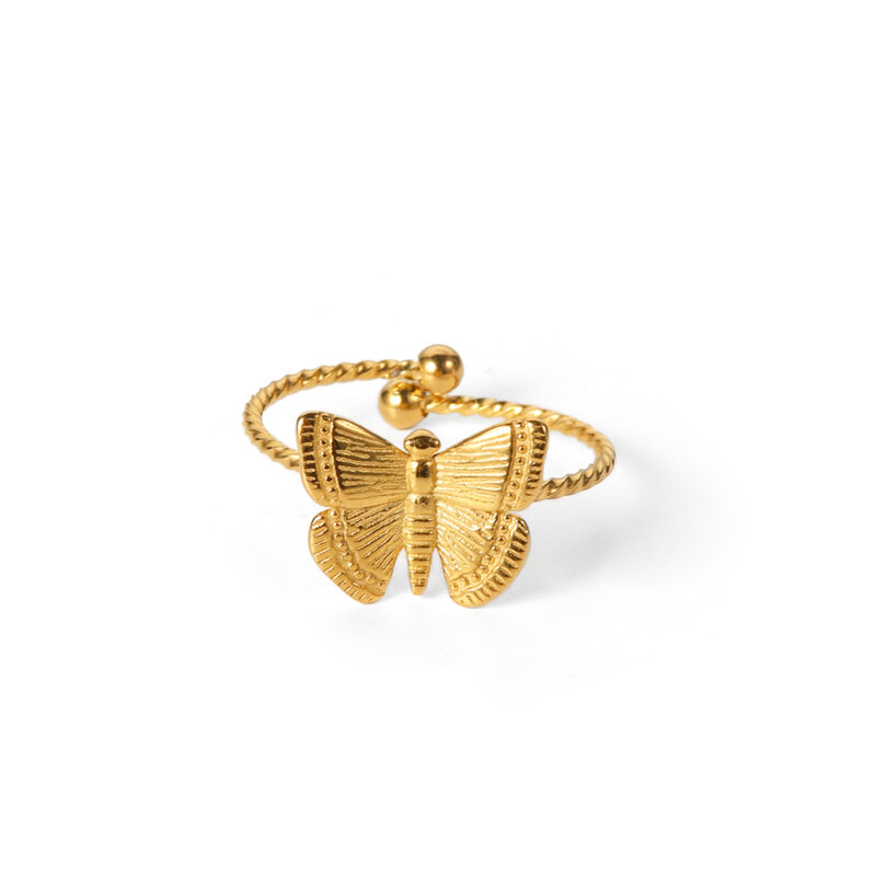 Cheap Resizable Butterfly Open Rings Jewelry Gold Plated Twisted Stainless Steel Rings for Women