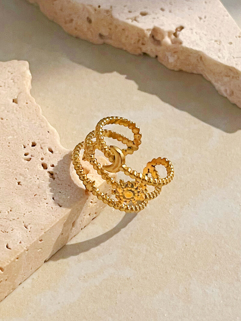 Boho 3 Layered Beaded Rings 18K Gold Plated Moon Star Opening Rings Custom Stainless Steel Finger Jewelry Ring for Women - Image 2