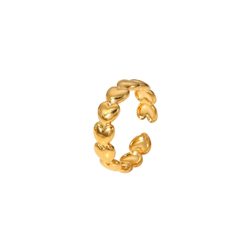 Fancy 18k Stainless Steel Jewelry Index Finger Rings Sweet Cubic Peach Heart Beans Gold Joint Love Heart Rings Women