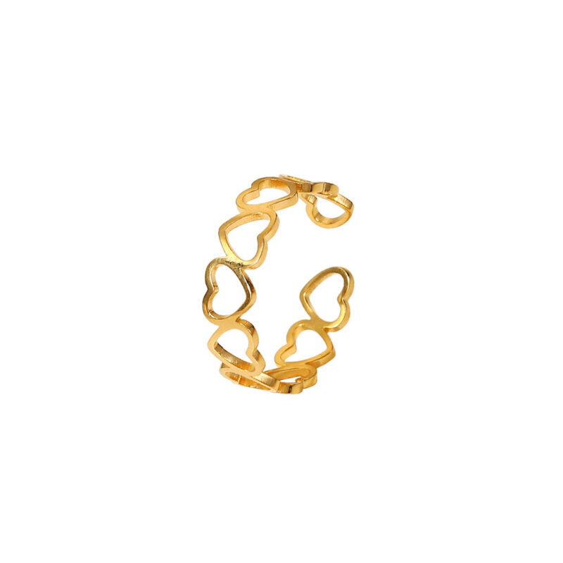 Heart Shaped Opening 18K Gold Plated Band Finger Ring Customized Color Fashion Women's Hollow Jewelry for Girls