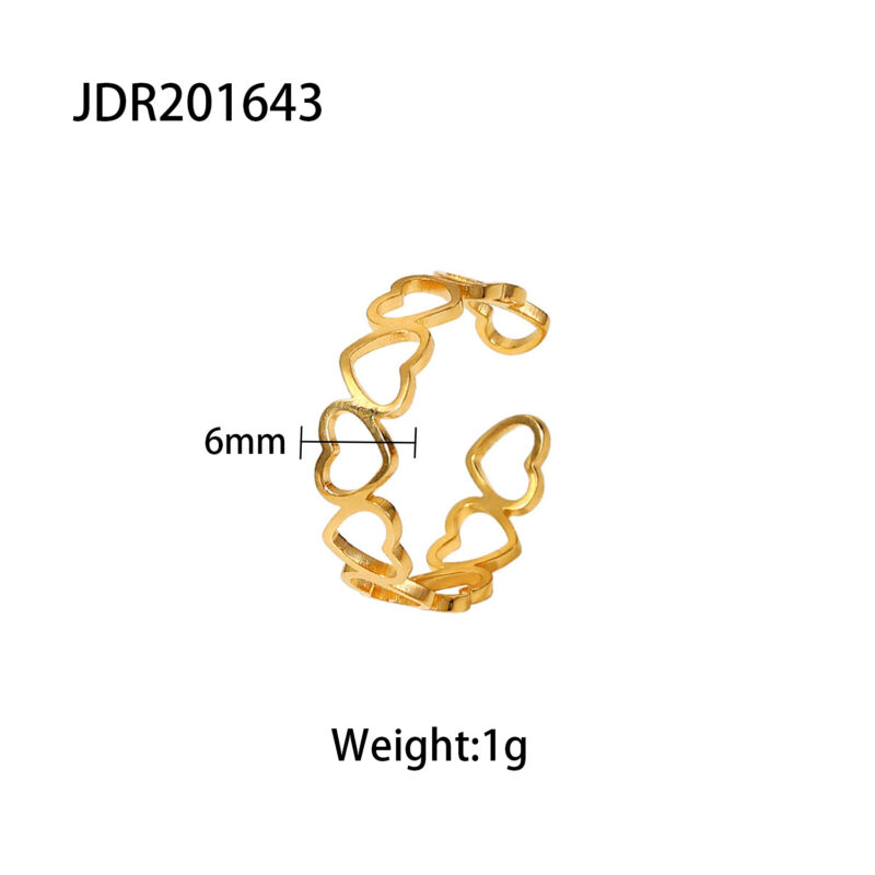 Heart Shaped Opening 18K Gold Plated Band Finger Ring Customized Color Fashion Women's Hollow Jewelry for Girls - Image 3