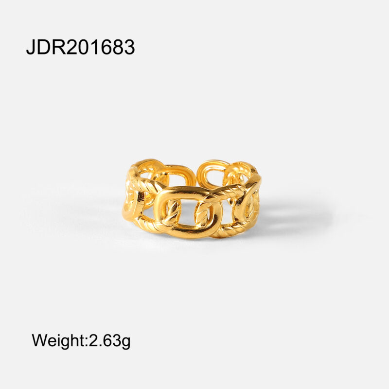 Twisted Link Chain Open Rings Gift Stainless Steel 18k Gold Plated Adjustable Finger Rings for Women - Image 4