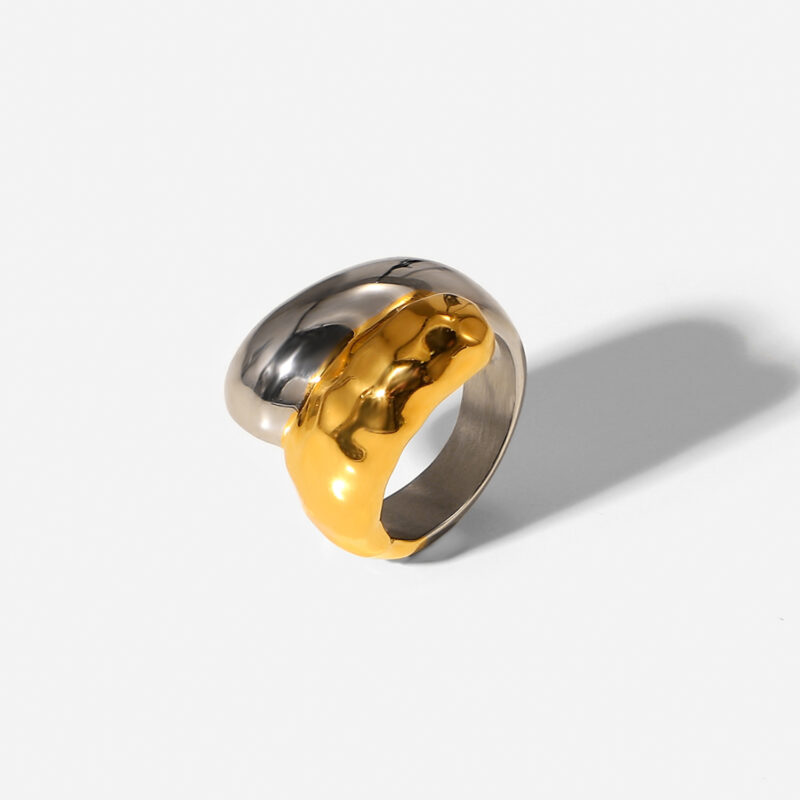 J&D Luxury Chunky Stainless Steel 18K Gold Rings Layered Two Tone Water Drop Zircon Rings