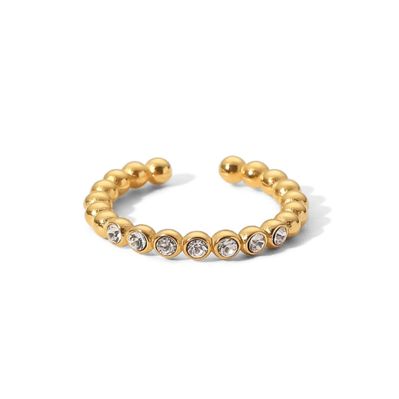 INS Dainty Thin Bead Green Zircon Ring Jewelry Stainless Steel Zirconia Paved Bead Open Ring