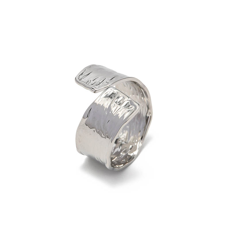 Geometric Jewelry Gold Silver Plated Stainless Steel Wide Texture Pleated Open Ring for Girls