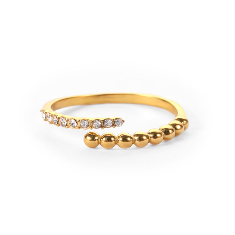 Dainty 18K Gold Plated Beads Layered Zircon Inlaid Stainless Steel Rings Minimalist Jewelry