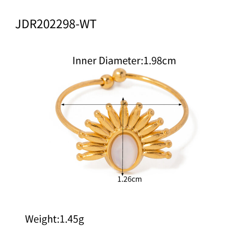 J&D Jewelry Stainless Steel 18K Gold Plated Exaggerate Opening White Shell Stone Rings for Women - Image 4