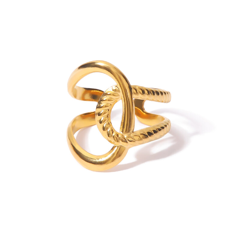 Waterproof 18k Gold Plated Stainless Steel Jewelry Adjustable Twist Charm Opening Rings for Women