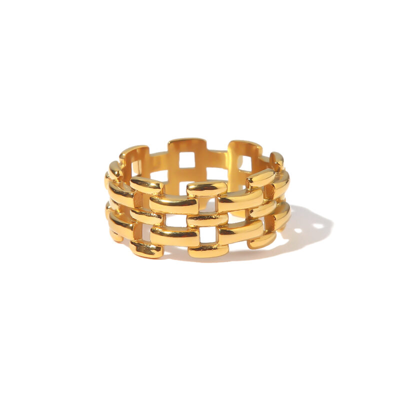 J&D 18K Gold Plate Stainless Steel Rings Trendy Minimalist Geometric Adjustable Ring