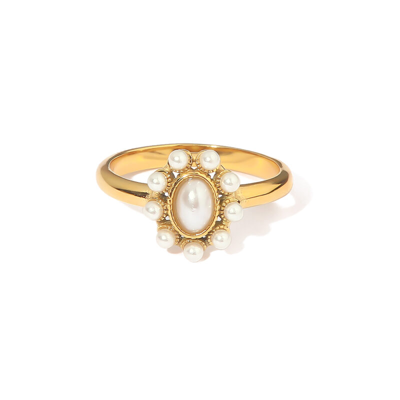 Natural Stone 18K Gold Plated Lapis Zircon Pearl Inlaid Rings Jewelry Fashion Retro Style Pair Geometric Ring