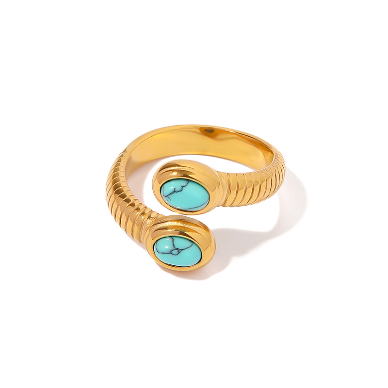 Waterproof 18k Gold Plated Stainless Steel Jewelry Open Thread Inlaid Lapis Lazuli Turquoise Snake Rings