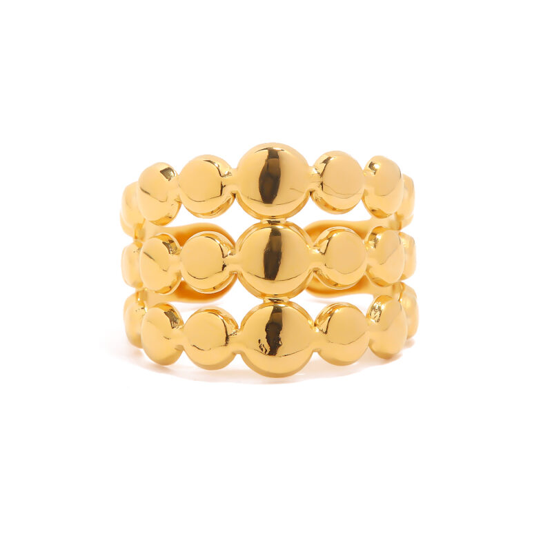 New Trendy Stainless Steel Jewelry Gift Charm 18K Gold Plated Three Layer Line Bead Chain Rings for Women