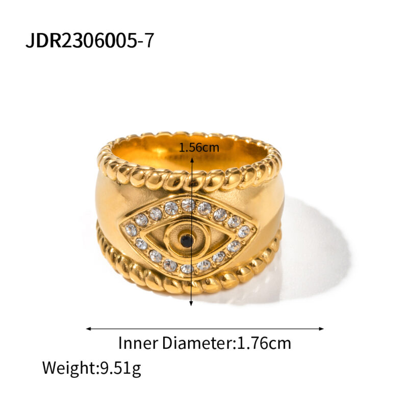 Vintage Jewelry 18K Gold Plated Twist Eyes Ring Stainless Steel Cubic Zirconia Evil Eyes Finger Rings for Women - Image 6