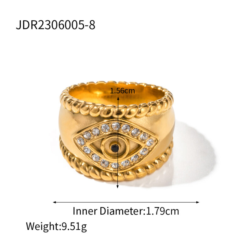 Vintage Jewelry 18K Gold Plated Twist Eyes Ring Stainless Steel Cubic Zirconia Evil Eyes Finger Rings for Women - Image 7