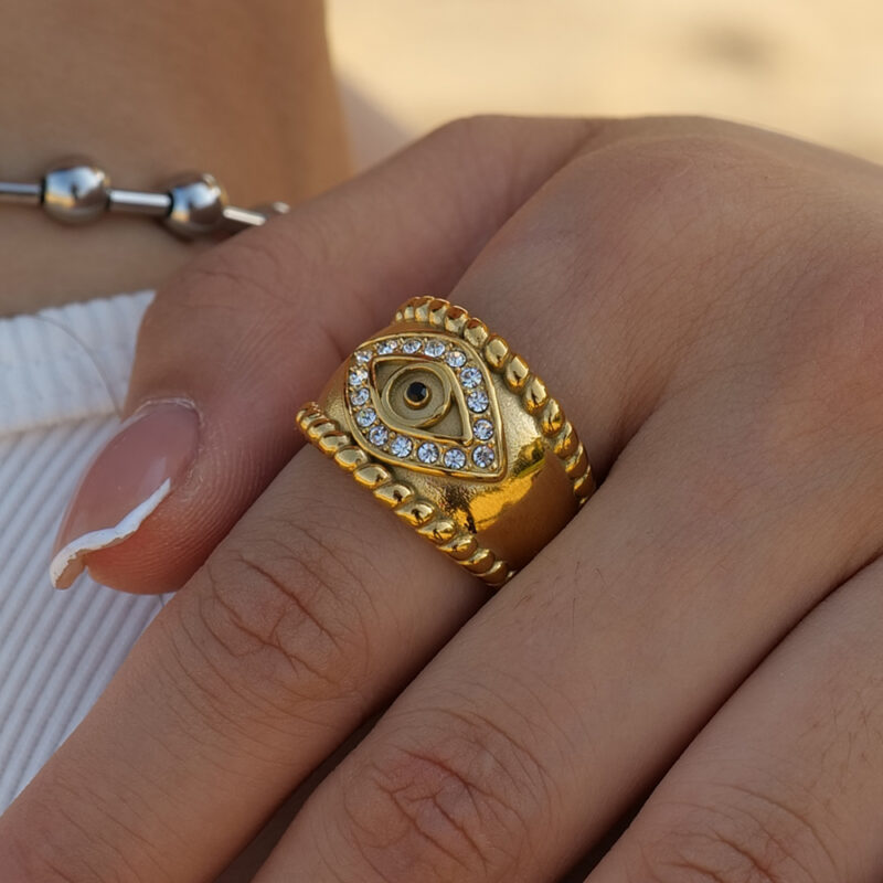 Vintage Jewelry 18K Gold Plated Twist Eyes Ring Stainless Steel Cubic Zirconia Evil Eyes Finger Rings for Women - Image 2