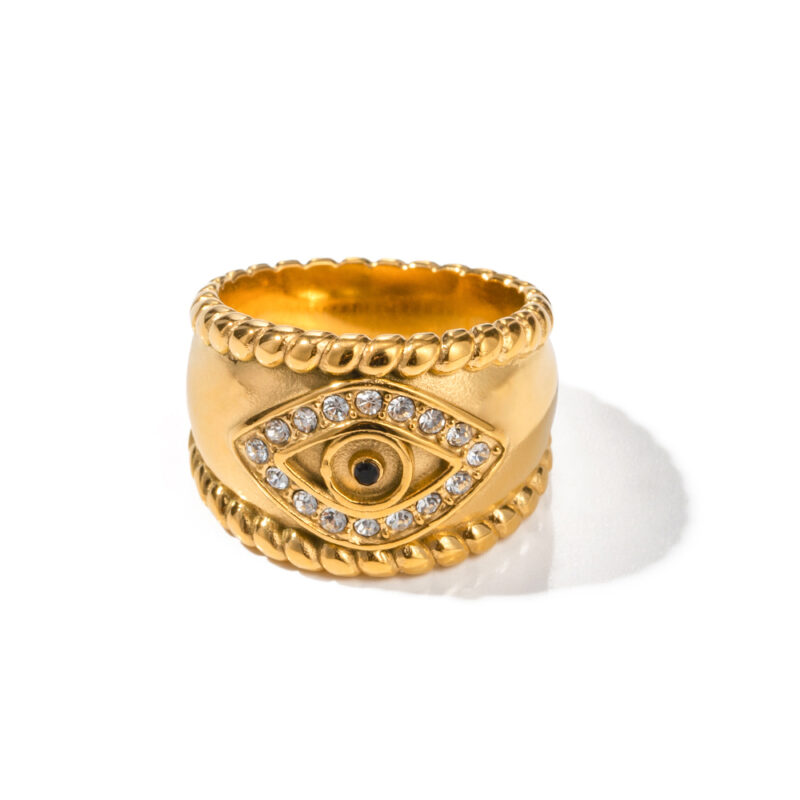 Vintage Jewelry 18K Gold Plated Twist Eyes Ring Stainless Steel Cubic Zirconia Evil Eyes Finger Rings for Women