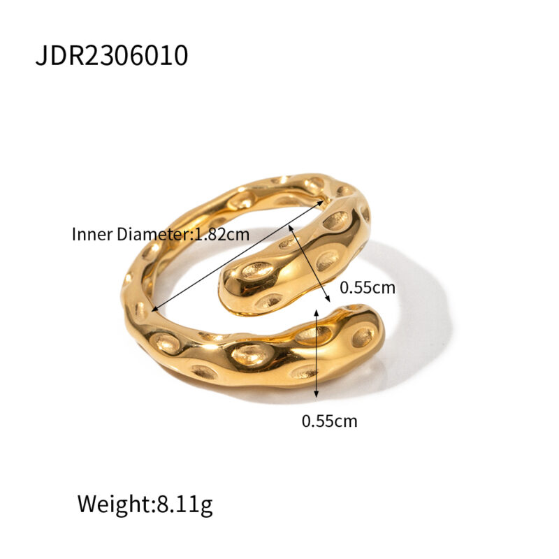 Hammer Irregular Chunky Style Open Ring 18K Gold Plated Stainless Steel Lava Clean Fit Ring for Women - Image 4