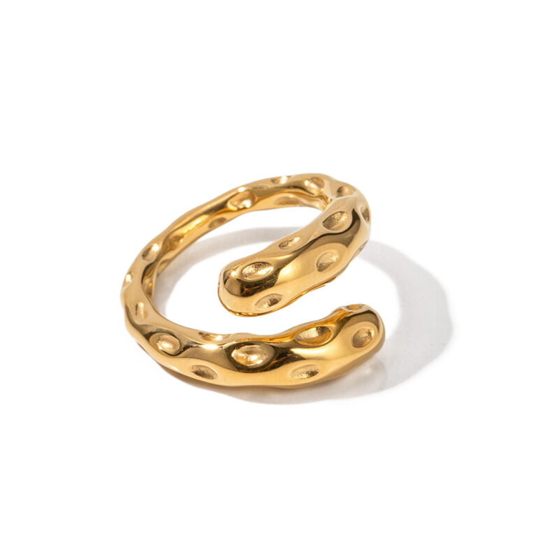Hammer Irregular Chunky Style Open Ring 18K Gold Plated Stainless Steel Lava Clean Fit Ring for Women