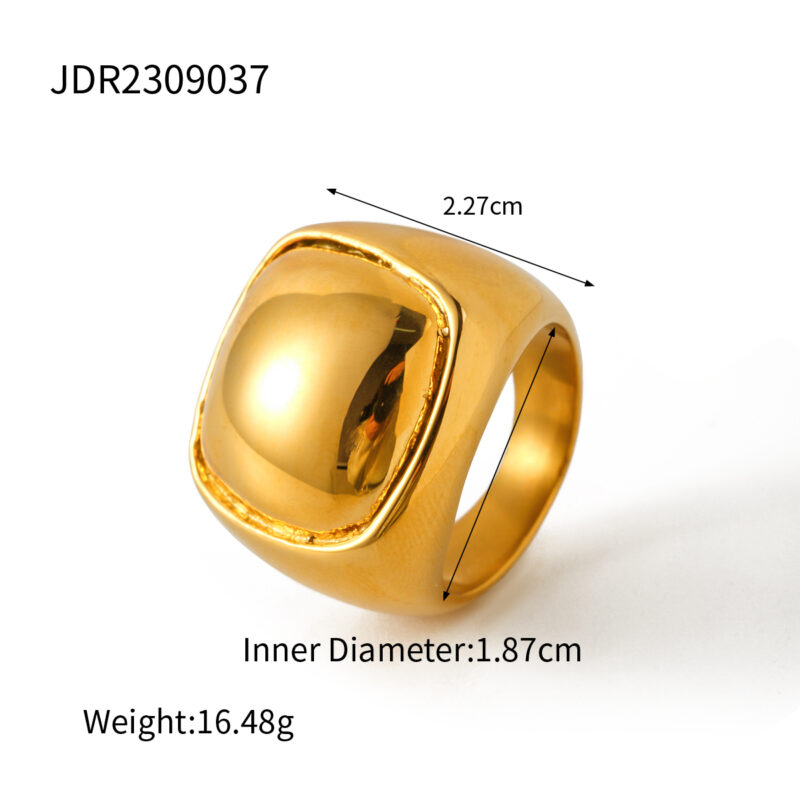 18K Gold Stainless Steel Chunky Square Ring Size 6 - Image 4
